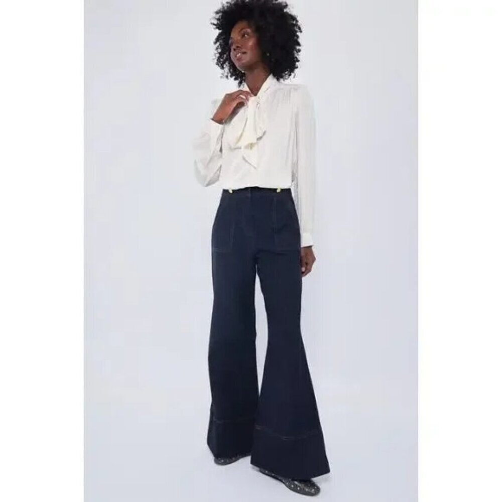 NWT Tuckernuck India Hicks Dark Denim Wide Leg Palladian Pant Denim Jeans Size 0
